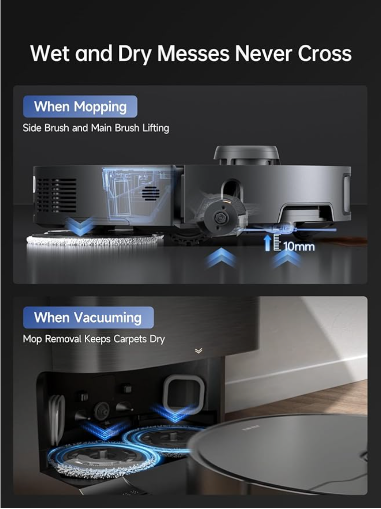 Robot Aspiradora y Trapeador Extraíble y Elevable, Succión de 12 000 Pa